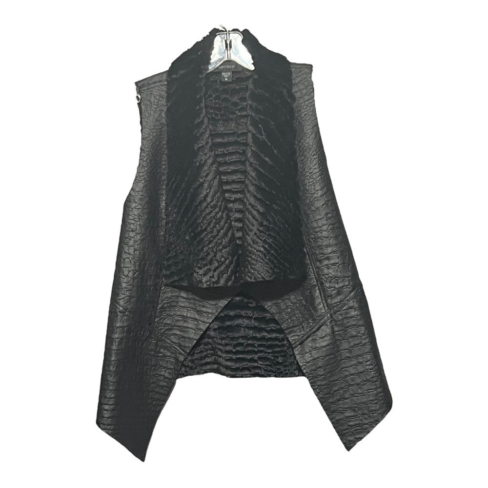 Karen Kane Croc Embossed Reversible Vest Black Faux Fur Leather Medium